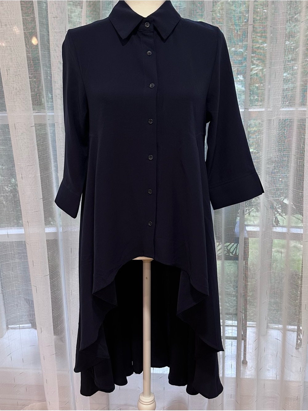 Patrizia Luca Women’s Navy High-Low Button Shirt Dress Size M